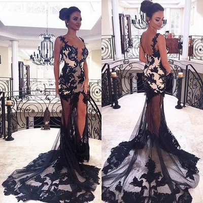 Sexy Mermaid Black Lace Prom Dress, modern prom dress_4