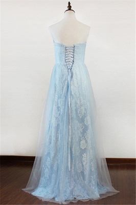 Strapless Ruffles Tulle Prom GownsSweep Train Evening Dresses with Ribbons_2