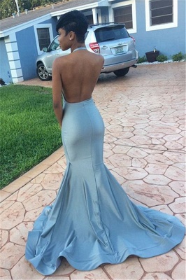 Sexy Perlen Halfter Kristalle Blau Backless V-Ausschnitt Meerjungfrau Abendkleid BA8052_3