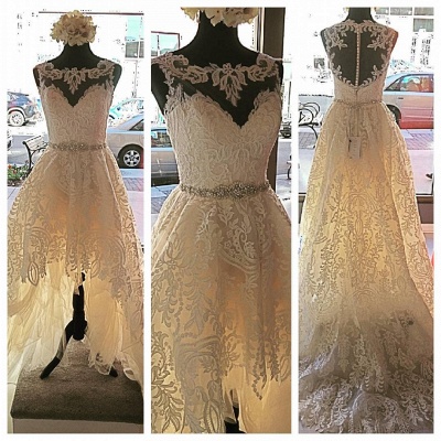 Button Sleeveless Glamorous Lace Appliques Designer Tulle New Arrival Wedding Dresses_3