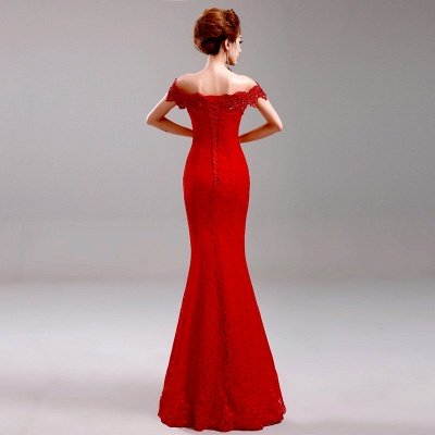 Crystal Beaded Red Mermaid Evening Dresses Off the Shoulder Prom Party Dress_16
