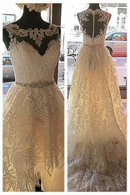 Button Sleeveless Glamorous Lace Appliques Designer Tulle New Arrival Wedding Dresses_2