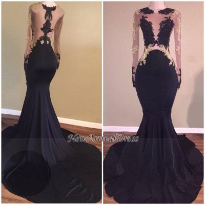 Long Sleeve Black Lace Evening Gowns Long | Mermaid Prom Dresses  BA5324_1