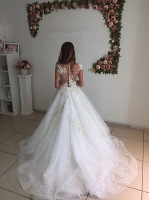 Lace New Arrival A-line Tulle Court Train Beach Appliques Online Wedding Dresses_4
