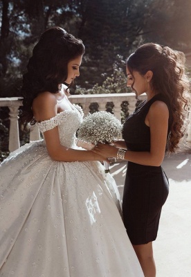 Schulterfrei Perlen Applikationen Brautkleider 2021 | Prinzessin Sexy Ballkleid Royal Wedding Dress Günstige_3