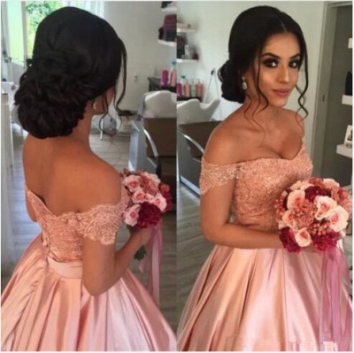 Modest Off-the-shoulder Beading Lace-Up A-line Prom Dress_3