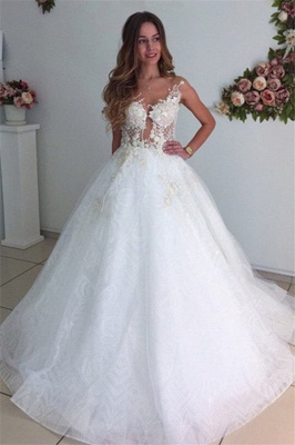 Lace New Arrival A-line Tulle Court Train Beach Appliques Online Wedding Dresses_2