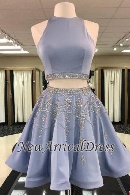 Gorgeous Custom Made A-line Crystal Sleeveless Two Piece Sexy Short Homecoming Dresses_1