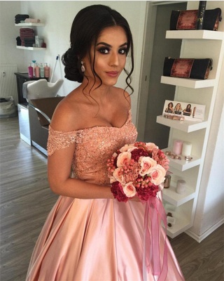 Modest Off-the-shoulder Beading Lace-Up A-line Prom Dress_1