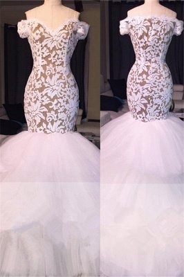 Off the Shoulder White Lace Long Prom Dresses   | Tulle Mermaid Plus Size Formal Evening Gowns BA7796_2