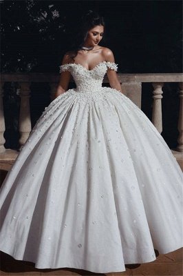 Schulterfrei Perlen Applikationen Brautkleider 2021 | Prinzessin Sexy Ballkleid Royal Wedding Dress Günstige_1