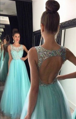 Baby Blue Ballkleider Strass Perlen Backless Lange Luxus Abendkleider_1