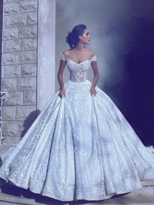Glamorous Off-The-Shoulder Ball-Gown Long Wedding Dresses_1