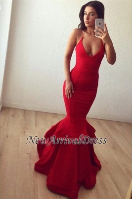 Ruffles Red Sexy Spaghetti-strap Sleeveless Long Prom Dress_1