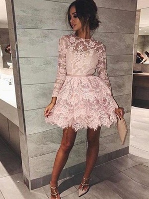 Chic Long Sleeves Homecoming Dresses  Scoop Pink Classic Cocktail Dresses_1