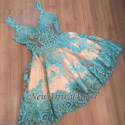 Vestidos de fiesta cortos atractivos sin mangas de tul de la nueva llegada de los apliques de una línea por encargo_1