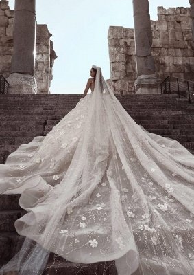 Robes de mariée de luxe avec perles florales | Col rond manches longues robes de mariée robe de bal_5