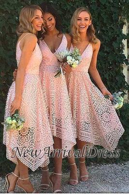 Tea-Length A-line Newest Lace Sleeveless Spaghetti-Strap Bridesmaid Dress_3