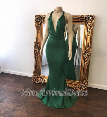 Sexy V-Neck Green Cris-cross Open Back Beautiful Mermaid Floor Length Evening Dresses_1