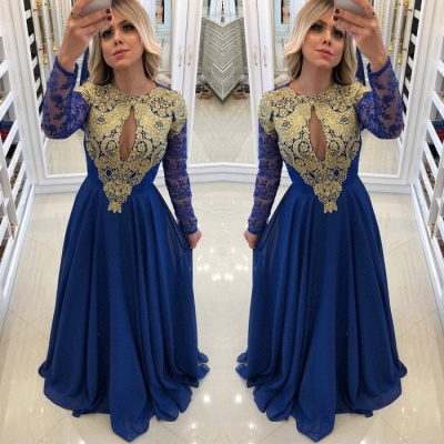Elegant Royal Blue 2021 Evening Dress | Long Sleeve Lace Chiffon Prom Dress_3
