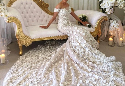 Elegant Sexy Off The Shoulder Appliques Long Mermaid Wedding Dresses | Online  Bridal Gowns_3