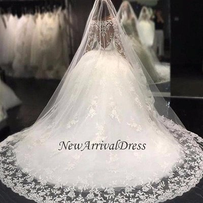 Luxury Tulle Long Sleeve Scoop Crystals Custom Made Wedding Dresses_1