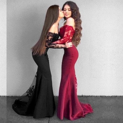 Delicate Off-the-shoulder Long Sleeve Prom Dress | Mermaid Prom Dress BA9154_4