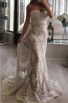 Tulle Appliques Pearl Prom Dresses Mermaid Beaded Sweetheart with Train_1