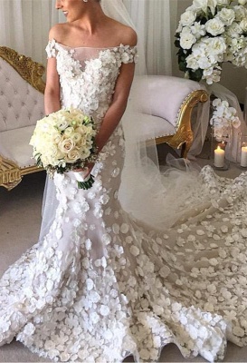 Vestidos de novia de sirena largos con apliques de hombros descubiertos atractivos elegantes | Vestidos de novia baratos en línea_2