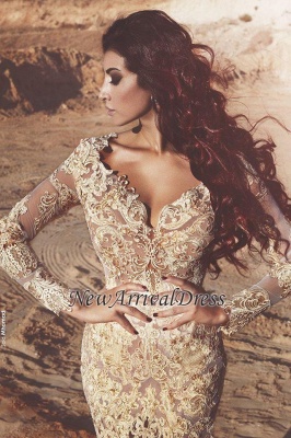 Long-Sleeves Appliques Crystal Mermaid Sexy Prom Dress_1