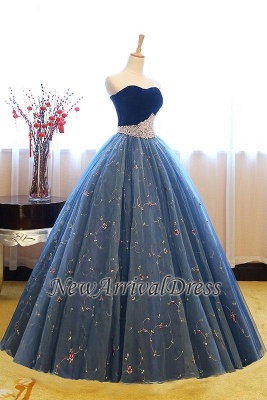 Embroidery Puffy Exquisite Pearls Sweetheart Long Prom Dresses_1