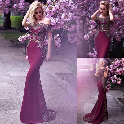 New Arrival Off Shoulder Lace Mermaid Prom Dresses_4