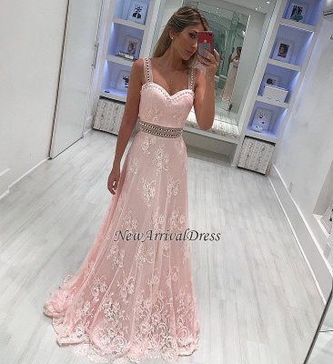 A-line Elegant lace Strape prom dresses_1