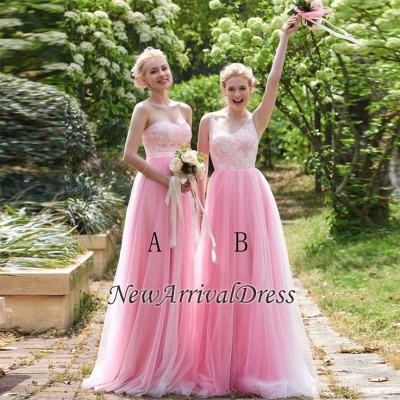 Lace Floor-length Sleeveless Straps Amazing Pink A-line Bridesmaid Dress_1