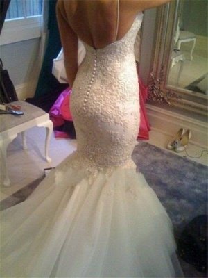 Sexy Spaghetti Straps Mermaid Wedding Dress  Court Train Bridal Gowns with Buttons_3