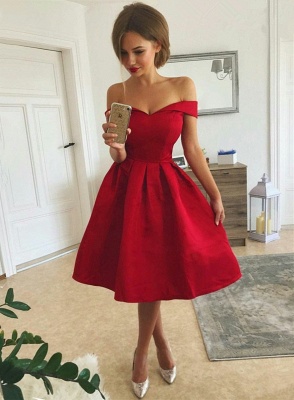 Modern Red Off-the-shoulder Short Homecoming Dress | Knee-length Party Gown_2