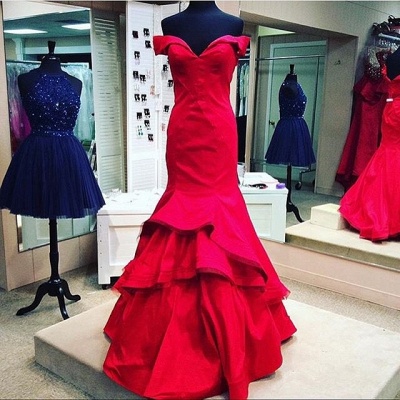 Sexy Red Off-the-shoulder Ruffles Short Sleeve Prom Dress_3
