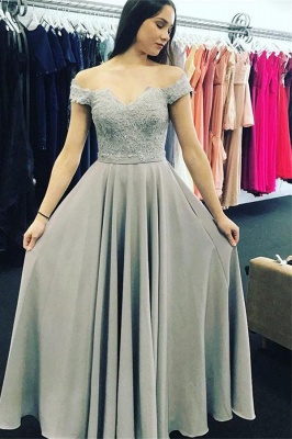 Elegant Off-the-shoulder Lace A-line Short Sleeve Prom Dress_1