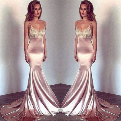 Elegant Spaghetti-StrapsMermaid Prom Dress Long With Lace_3