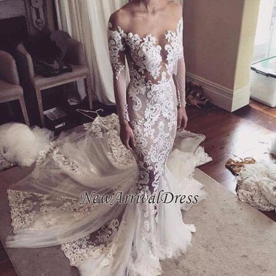 Appliques Glamorous Tulle Mermaid Long Sleeve Sexy Wedding Dresses  Online_1