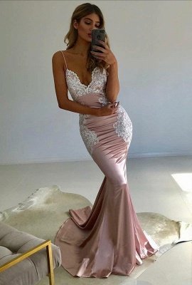 Spaghetti-Straps Lace Prom Dress |V-Neck Evening Party Gowns_1