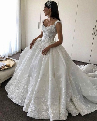 Gorgeous New Arrival Lace Straps Ball Gown Elegant Wedding Dresses | Flowers Bridal Gowns_1