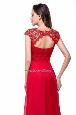 Beaded Chiffon Capped-Sleeves Open-Back Long Lace A-line Party Dresses_7