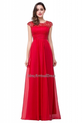 Beaded Chiffon Capped-Sleeves Open-Back Long Lace A-line Party Dresses_8