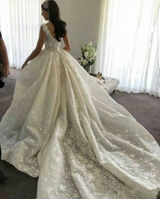 Gorgeous New Arrival Lace Straps Ball Gown Elegant Wedding Dresses | Flowers Bridal Gowns_3