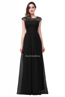 Beaded Chiffon Capped-Sleeves Open-Back Long Lace A-line Party Dresses_6