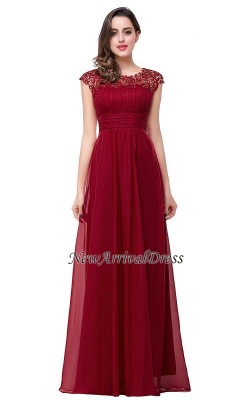 Beaded Chiffon Capped-Sleeves Open-Back Long Lace A-line Party Dresses_9