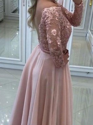 Delicate Lace Appliques A-line Off-the-shoulder- Long Sleeve Prom Dress_3