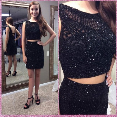 Delicate Two Piece Beading Bodycon Jewel Sleeveless Homecoming Dress_3