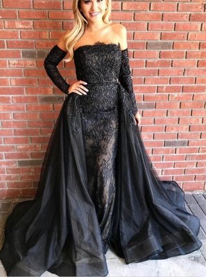 Over-Skirt Black Strapless Gorgeous Sheath Embroideries Prom Dresses_4